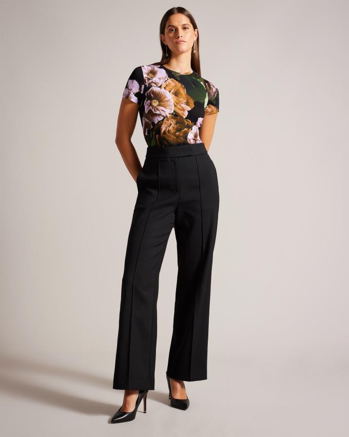 T-Shirt Ted Baker Floral Print Noir Femme | OYH-93849125